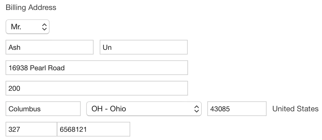 Fake Billing Info.